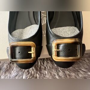 Burberry Black Flats with Gold Accent